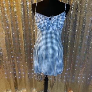 100% cotton Blue Gingham mini Dress preppy cottage S/M coquette